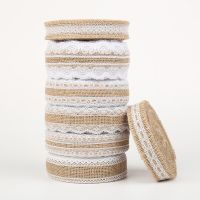 2Meter/Lot 25mm Natural Jute Burlap Hessian Ribbon with White Lace Trim Edge Rustic Vintage Wedding Centerpieces Decoration Gift Wrapping  Bags