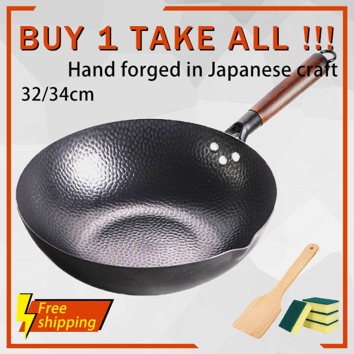 【Buy 1 Take All】 Hand Cast Iron Wok Pans Big Size High Quality Non Stick Pan Original Japan