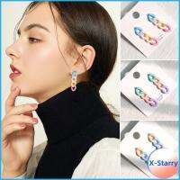 X-STARRY ต่างหูทรงเรขาคณิตอะคริลิค1คู่สีลูกอมสายสร้อยประดับพู่