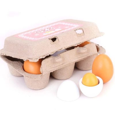 LIAND ชุดของเล่น DIY ของเล่นเด็กอีสเตอร์ไข่ทำจากไม้ไข่แดงเพื่อการศึกษาทำอาหารจากไม้ไข่จำลองไข่ของเล่นอาหารในครัว