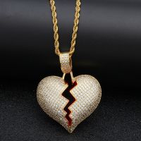 Hip hop fashion heartbreak pendant necklace for women for men European and American charm zircon love party jewelry accessories