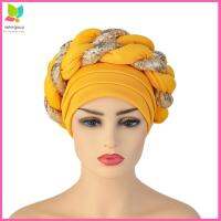 MEMGOUO สำหรับผู้หญิง ผ้าโพกหัว Aso Oke Headtie เลื่อม Braids แอฟริกันออโต้ Geles หมวกแต่งงานฮิญาบ มุสลิม Headscarf หมวกผ้าโพกหัว แอฟริกัน Headtie