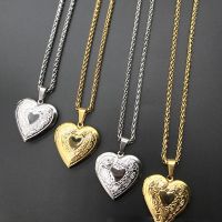 OKDEALS สร้อยสร้อยคอพร้อมแท็กสลักตัวอักษรแฟชั่นรูปภาพรูปหัวใจสร้อยคอ Liontin Locket