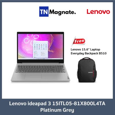 พร้อมส่ง [โน้ตบุ๊ค] Lenovo ideapad 3 15ITL05-81X800L4TA Platinum Grey - i3-1115G4/4GB+4GB/256GB/Win11home - Lenovo Notebook