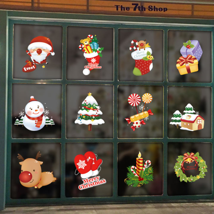 สติกเกอร์หน้าต่างสติ๊กเกอร์ติดผนังลายคริสต์มาส-ikevan-santa-claus-ฟิล์มลอกออกได้ของตกแต่งสติ๊กเกอร์กำแพง