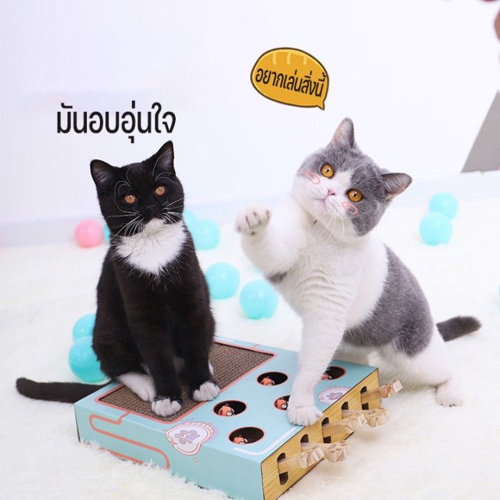 smilewil-2-in-1-กระดาษลูกฟูก-กล่องลับเล็บแมว-ของเล่นแมว-ที่ฝนเล็บแมวไม้-ครบเซ็ต-เสริมทักษะ