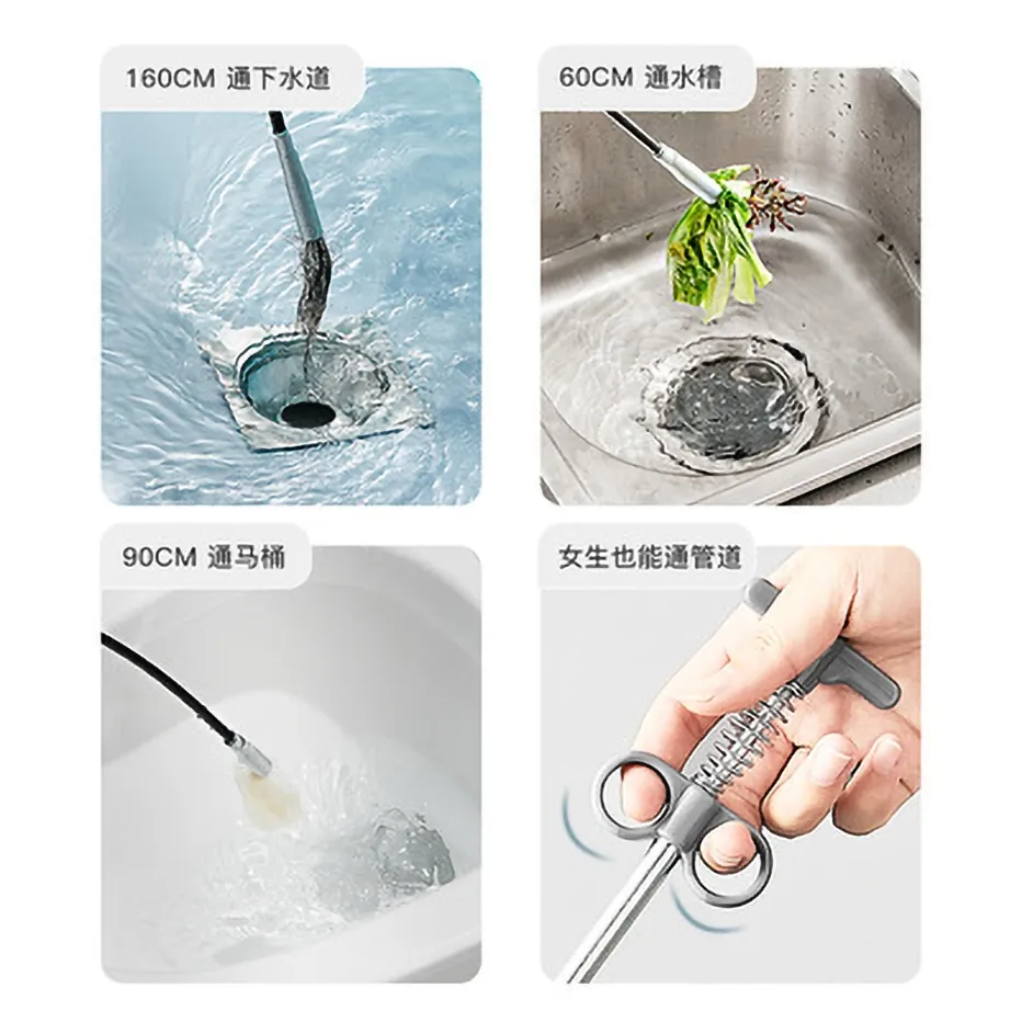 60/90/160cm Sewer Pipe Unblocker Clog Plug Hole Bathroom Hair Cleaner  Shower Pipeline Kitchen Sink