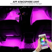 Car LED Strip Lights Aukora Bluetooth App Controller Interior Lights For Car 48 LEDs Multi Color Music Car Strip Light