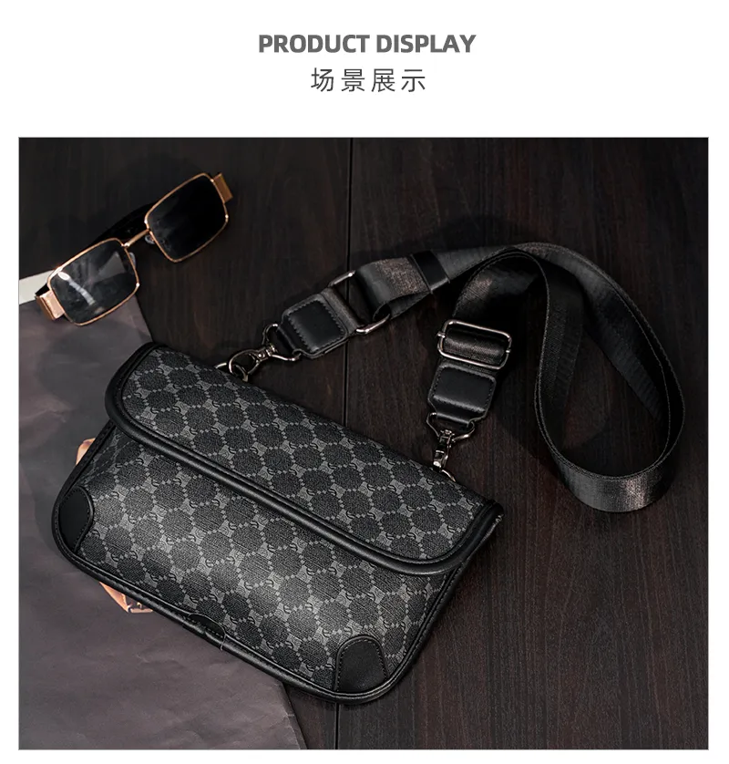 LEBSGE Men Small Diagonal Square Bag Pu Leather Black Color Street Style  Small Shoulder Bag Mobile Phone Bag Crossbody Bag