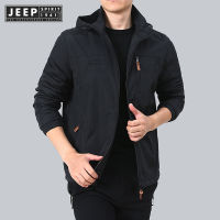 JEEP SPIRIT 1941 ESTD แจ็กเก็ตมีฮู้ดผู้ชาย,เสื้อแจ็กเก็ตแบบถอดออกได้มีหลายกระเป๋าสำหรับฤดูใบไม้ร่วงและฤดูหนาวปี