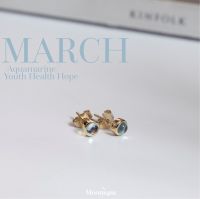 Birthstone Aquamarine ต่างหูพลอยอะความารีน ต่างหูเงินแท้ชุบทอง14k สีฟ้าใส