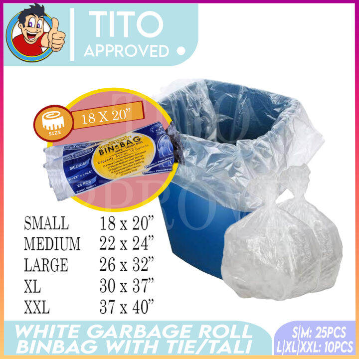 White Clear Garbage Bag Calypso Bin Bag Garbage Roll Trash Bag Roll With Tie In S M L Xl Xxl