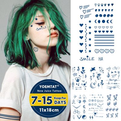 hot！【DT】♤▦  Semi-Permanent Herbal Temporary Stickers Star Smiley Ink Lasting Tattoos Fake Tatto