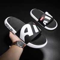 【CC】◕□  Men Slippers Alphabet Shoes EVA Outdoor Indoor Slides Flip Flops Thick Platform Non-slip Beach Design Sandals