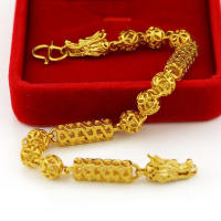 24K Gold Plated 316L Stainless Steel Dragon Bracelets Hollow High Polished Men Biker Link Bracelet