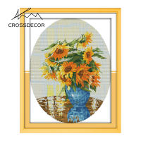 Crossdecor Cross Stitch ชุดด้วยวัสดุชุดดอกไม้พิมพ์11CT 14CT ประทับตราผ้าปักปักชุด Diy Dmc Craft Handmade Home ตกแต่งสำหรับ Sala Wall-แจกันดอกทานตะวัน