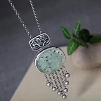 Hotan Jade S925 Sterling Silver Sweater Chain Pendant Rich Jade Bamboo Hollow Tassel Long Necklace Womens Chinese Style U8FH U8FH