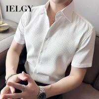 IELGY เสื้อผู้ชาย,เสื้อวาฟเฟิลแขนสั้นเรียบง่ายบางลำลองเสื้อเข้ารูปพอดี