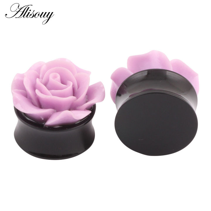 alisouy-1คู่สีชมพู-rose-ดอกไม้หูปลั๊กอะคริลิคหูปลั๊กอุโมงค์ที่ขยายรูเจาะหูแบบใส-body-เครื่องประดับแบบเจาะ
