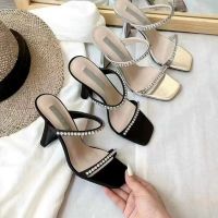 2023 small C new high heel sandals with a word of French diamond crystal fine with summer outside the fashion to wear womens sandals