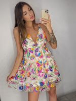 【HOT】﹉✽ Sleeveless Floral Sequin Pink Evening Night Out Deep V Neck Backless Short