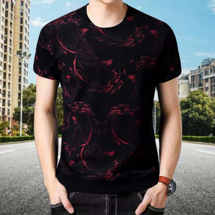 tailor-เสื้อยืดผู้ชายเสื้อเชิ้ตแขนสั้นผู้ชายเสื้อเชิ้ตลําลอง-3d-dragon-print-short-sleeves