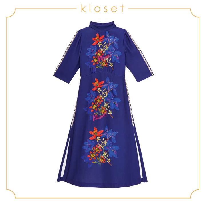 kloset-kloset-floral-maxi-dress-aw19-d027-ชุดเดรส-ชุดผ้าพิมพ์-ชุดเดรสแต่งดีเทล-ชุดเดรสแฟชั่น