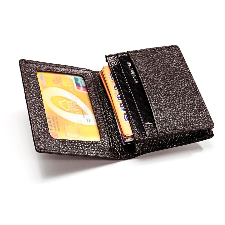 rfid-หนังแท้สำหรับผู้ชาย-กระเป๋าใส่บัตรเครดิตบัตร-vip-ลายผิวลิ้นจี่ขนาดเล็กกระเป๋าใส่บัตรแบบมินิมอล