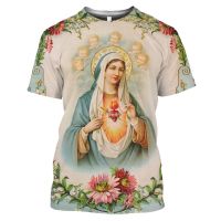 Summer Guadalupe Virgin Mary Catholic 3D Print T-shirt Polyester O-Neck Loose Short Sleeve Oversized T Shirt Men Clothing Tops