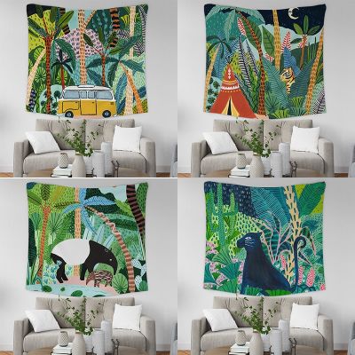 【JH】 Cross-border tropical plant leaf tapestry forest animal home decoration layout wall cloth background room hanging