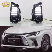 SNCN หลอดฮาโลเจนเดย์ไลท์ DRL LED 12V 2ชิ้นสำหรับโตโยต้า Vios 2022 2023ไฟเลี้ยวสีเหลืองไฟเดย์ไลท์กลางวันอัตโนมัติ