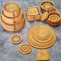 2/6Pcs Drink Coasters Set For Tea Cup Mat Accessories 8/10Cm Round Tableware Placemat Dish Mat Rattan Weave Cup Mat Pad Holder