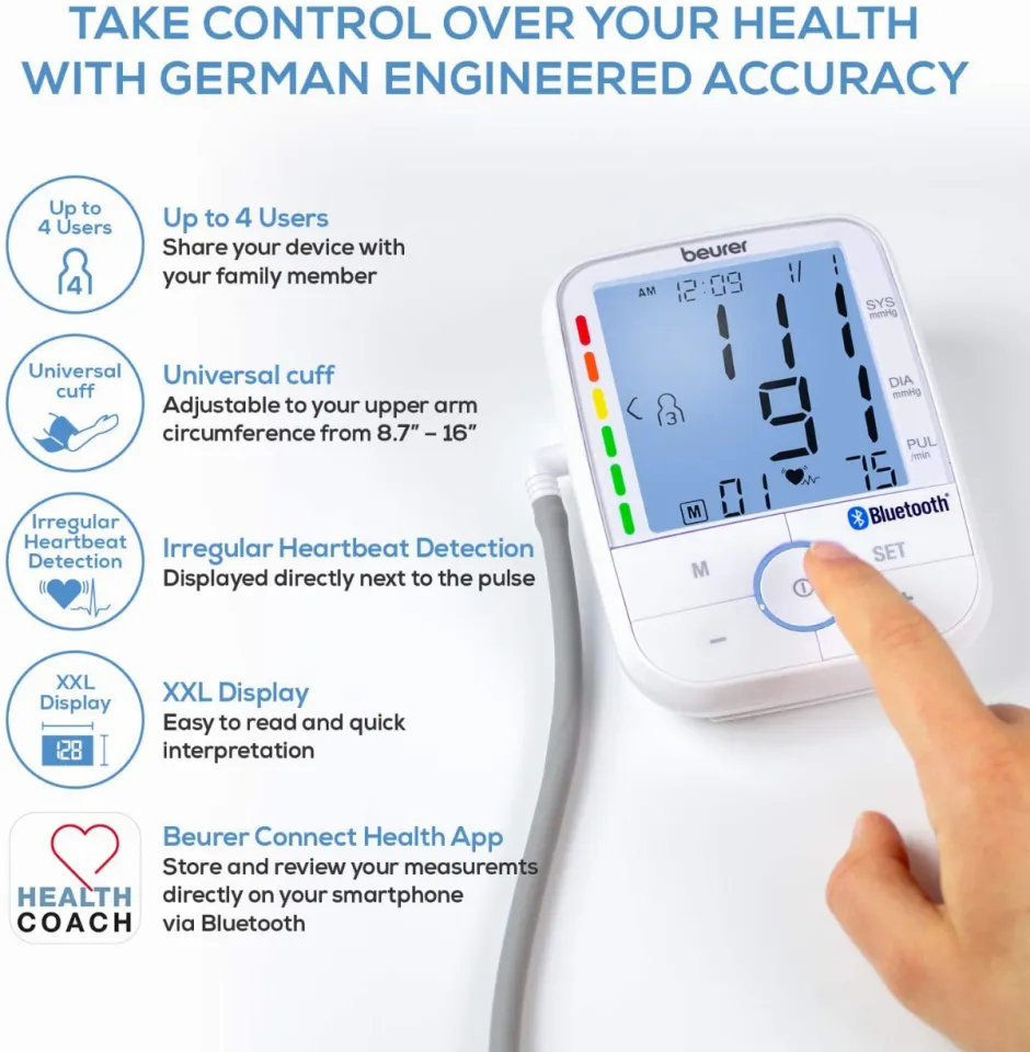 Beurer BM67 Upper Arm Blood Pressure Monitor, Large Cuff, Automatic &  Digital, XL LCD Display, Bluetooth with App, Home Use BP Machine Kit