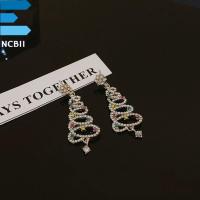 NCB11 ทองสีทอง ต่างหู rhinestone dangle เงินสีเงิน โลหะผสมอัลลอยด์ ต่างหูต้นคริสต์มาส ง่ายๆ เพชรประดับเพชร ต่างหูคริสมาสต์ สาวๆ