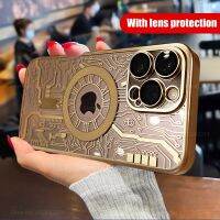 เคสมือถือชุบโลหะใสดูหรูหราแฟชั่นสำหรับ iPhone 14 13 12 11 Pro Max Plus ฝาครอบชาร์จไร้สายแม่เหล็ก