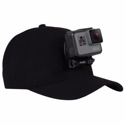 PULUZ หมวกเบสบอล Topi สำหรับ Gopro หมวกบังแดดกลางแจ้งพร้อมขายึดกล้องโกโปร J-ตะขอแบบโค้งงอ Hero11สีดำ HERO10สีดำ