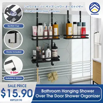 Shower Caddy Hanging Shelf with Hooks Suction Cups Stainless Steel Hanging  Door Shower Rack Rustproof Hanging