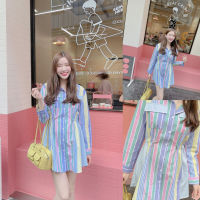 SLYQ BONITA STRIPE SHIRT DRESS เชิ้ตเดรสลายทางเอวรูดแขนยาว โทนสลับสีพาสเทลแบบสดใส ใส่สวยมากค่า