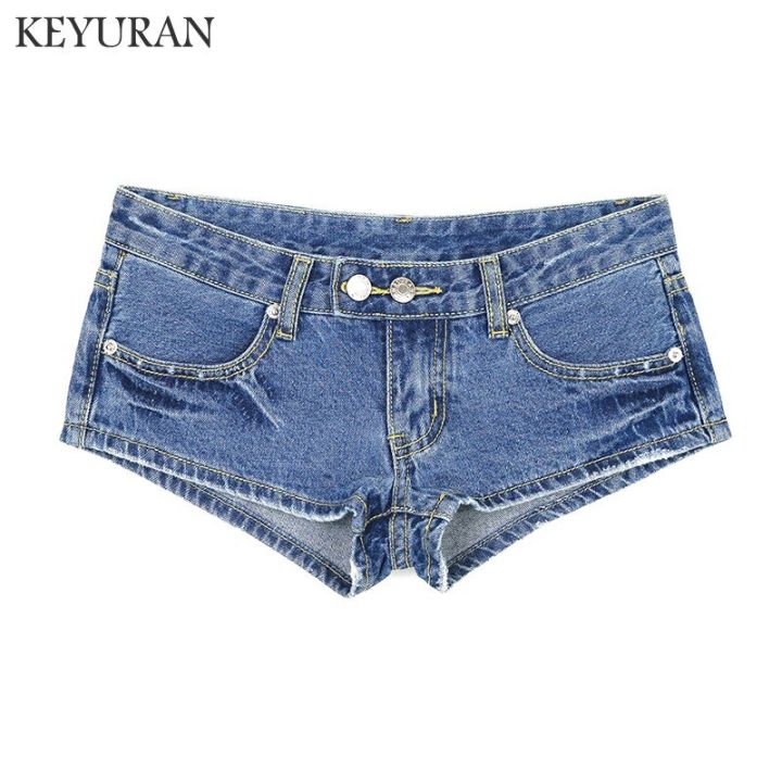 กางเกงยีนส์-celana-pendek-denim-เอวต่ำแฟชั่นใหม่2022สำหรับผู้หญิงกางเกงซักกางเกงยีนส์ขาสั้นสีฟ้า