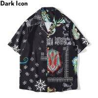 ₪❃卐 Dark Bandana Printed Polo Shirt Men Turn-down Collar Hawaiian Shirts Man