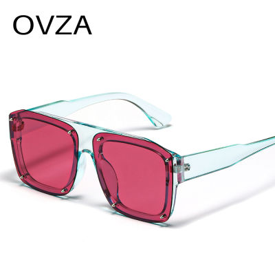 OVZA New Punk แว่นกันแดดผู้ชายแฟชั่นแว่นตากันแดดขนาดใหญ่ผู้หญิงสี่เหลี่ยมผืนผ้า S022