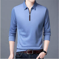 New Mens Solid Polo Shirt Lapel Long-sleeved Polos Shirt Zipper Collar Fashion Spring and Autumn Thin Shirt Casual Loose Tops