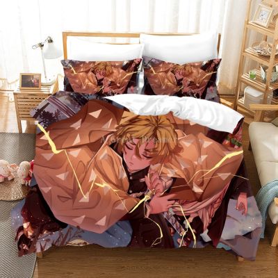 Zenitsu Agatsum ผ้าปูที่นอนลายอะนิเมะ Devil Killer 3มิติปลอกผ้าห่มพิมพ์ลายปลอกหมอนผ้าปูที่นอนใส่สบายผ้าปูเตียง01