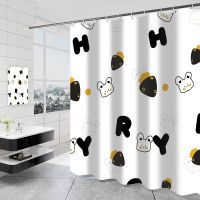 Shower Curtain Thickened Polyester Fabric Shower Curtain Printing Shower Curtain Cartoon Letter Rabbit Waterproof Shower Curtain