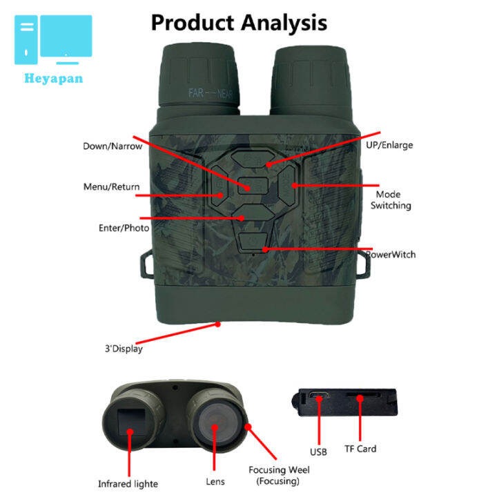 แว่นตาไนท์วิชั่นอินฟราเรด-hd-4k-กล้องโทรทรรศน์ดิจิตอล5x-หน้าจอใหญ่3นิ้วสำหรับการบันทึกวิดีโอภาพถ่ายกลางแจ้ง