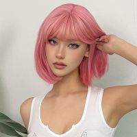 14 Inch Straight Pink Bob Wigs With Bangs Synthetic Wigs Womens Wigs For Daily Use, Cosplay Or Party Taking Photos WL1139-1