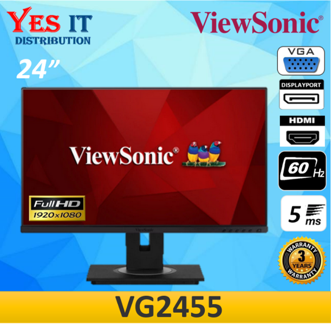 VIEWSONIC 24 " VG2455 VA 5ms 60Hz VESA FHD EYECARE LED MONITOR ( VGA