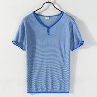 Summer New Mens T-Shirts for Men Striped O-neck Short Sleeve T Shirt Navy Style Tops Tees Man linen Tshirt