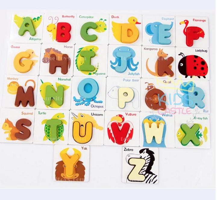 kids-castle-ตัวอักษรไม้การ์ด-คำศัพท์-ฝึกภาษา-a-z-จับคู่คำศัพท์-รูปสัตว์-แบบ2-ด้าน-british-card