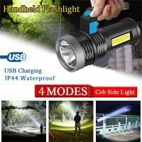 ไฟฉาย LED ชาร์จไฟได้1000LM,พร้อมที่จับไฟฉายจิ๋วกลางแจ้งสว่างมากแบบ USB สำหรับตั้งแคมป์ในกรณีฉุกเฉินการเดินป่า